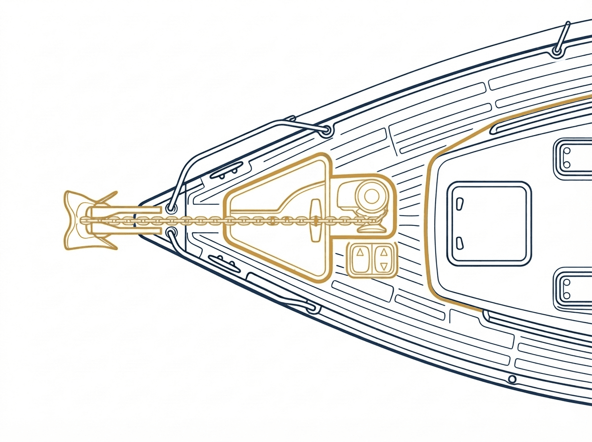 Zone 13 — Anchor, chain and windlass with photo points marked